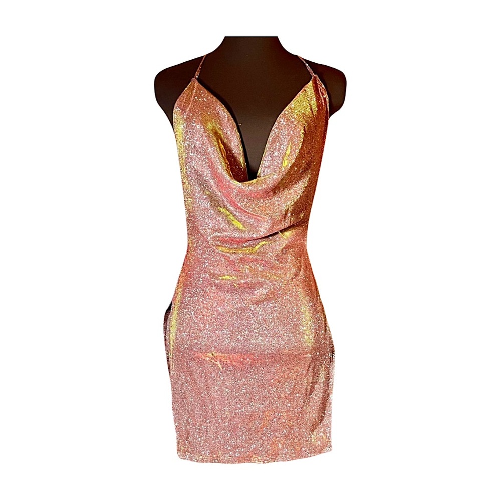 - HP🌷Sz small NWT ladies metallic copper SHEINSXY cocktail dress backless …